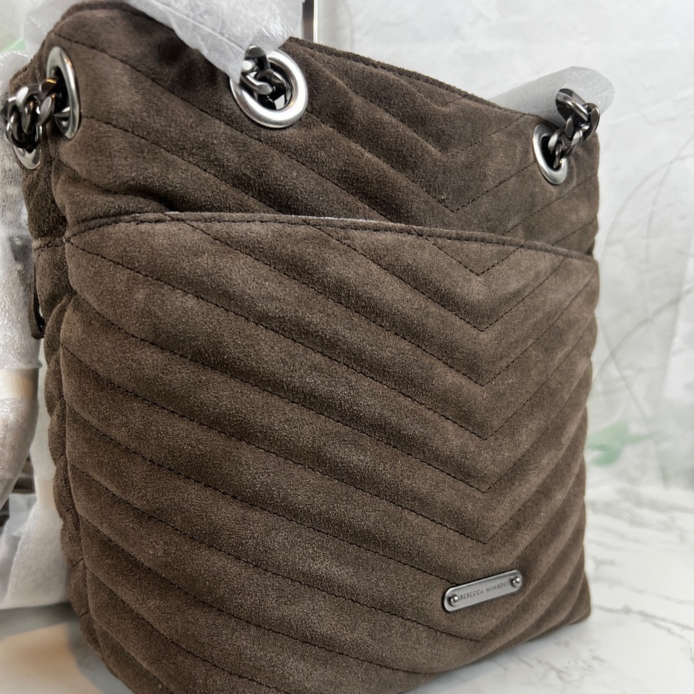 Rebecca Minkoff Edie Bucket Crossbody With Fringe, Porcini Tan Brown - Picture 6 of 15
